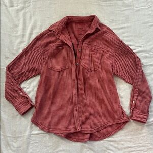 Aerie Waffle Knit Button-Up Shirt Jacket in Dusty Rose